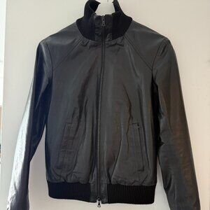 M0851 Black Leather Bomber Jacket – Size 2 – Made in Canada